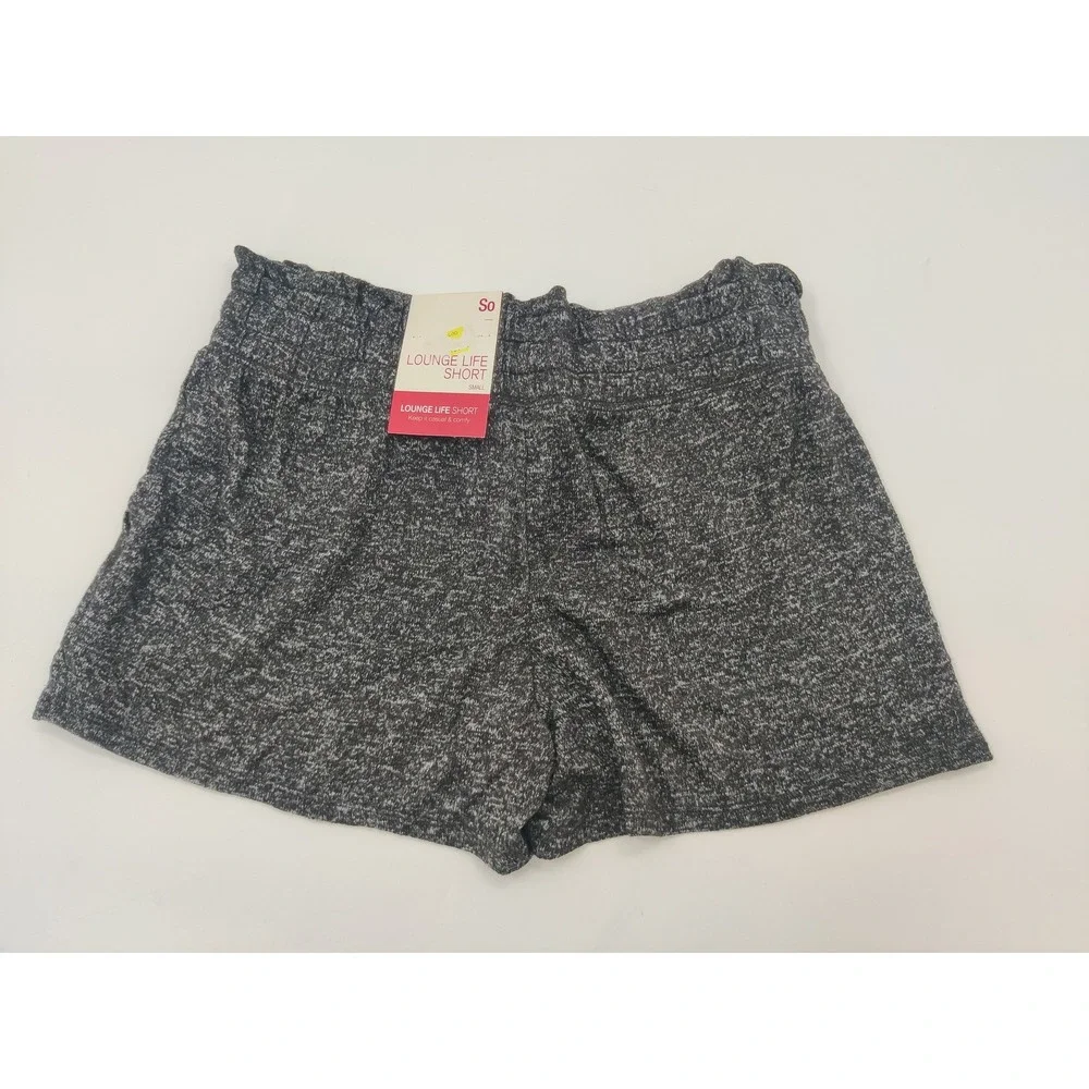 So Lounge Life‎ Shorts Womens Small Black Marl Scrunched Waist Cozy Dorm Pockets
